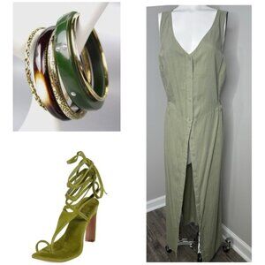 Cloth & Stone Anthropologie Olive Green Maxi Dress- PRELOVED -2X